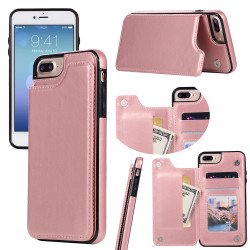 iPhone 8 Plus / 7 Plus Flip Book Leather Style Credit Card Case (Rose Gold)